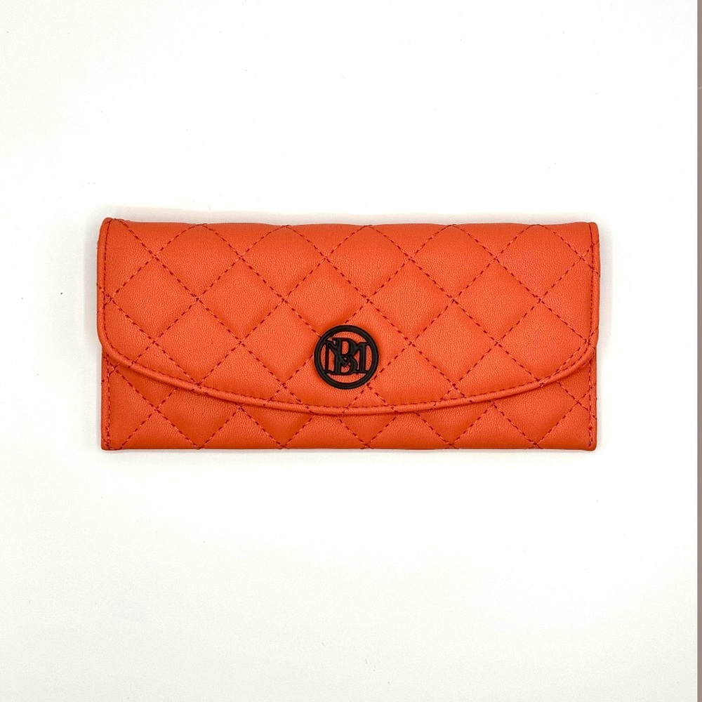 Badgley Mischka Sleek Coral Card Wallet with Exquisite Gold Hardware
